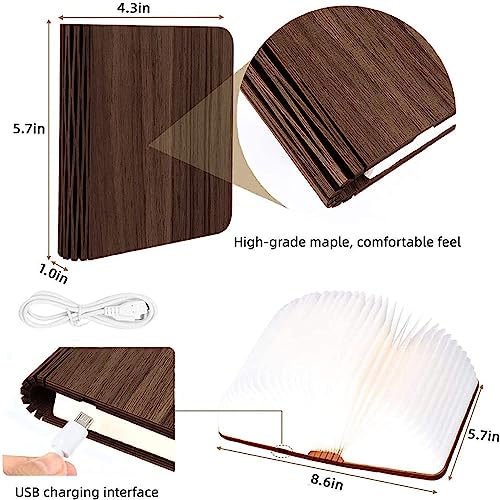 Image of Wooden Book Light Novelty LED Night Light Portable Folding Book Lamp Paper Lantern for Home Decor Gifts for Book Lovers Women (3 Colors /Black Walnut, S:5.7 * 4.3 * 1.0in(14.4x10.9x2.54cm))