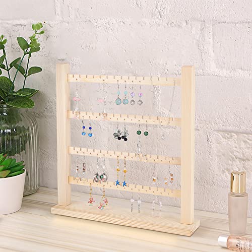FINGERINSPIRE 4-Tier Wooden Earring Display Organizer Holder60 Slots and 56 Holes Wheat Detachable Earring Display Stand Jewelry Display Rack Jewelry Tower for Long Earrings Ear Studs Storage - Image 3