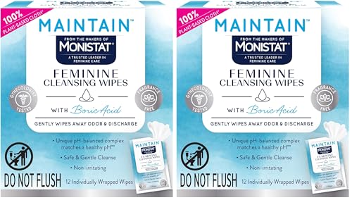 Image of Monistat Feminine Wipes, 12 Ct, Pack of 2 | With Boric Acid | Fragrance Free