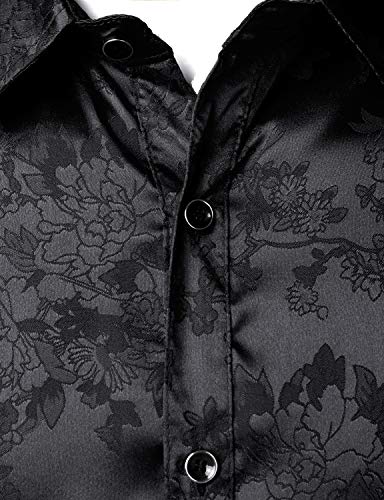 ZEROYAA Men's Shiny Satin Rose Floral Jacquard Long Sleeve Button Up Dress Shirts for Party Prom4