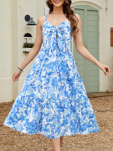 Image of Gardenwed Women's Floral Print Maxi Dress,Twisted V Neck Sleeveless Long Summer Dress