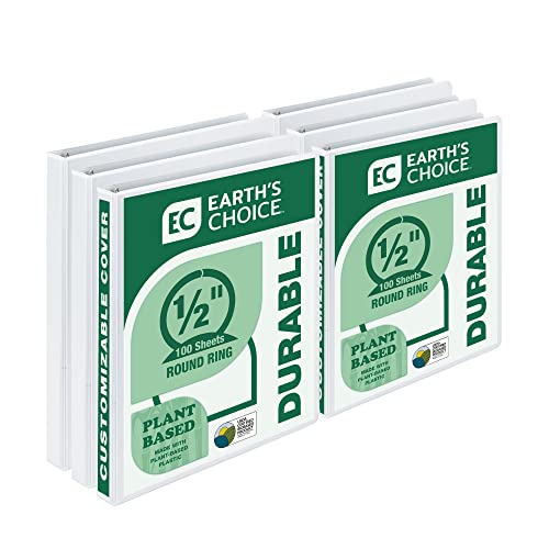 Image of Samsill Plant-Based 0.5 Inch Durable Round Ring, View Binder, Eco-Friendly, USDA Certified Biobased, 6 Pack, White