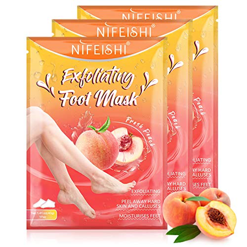 Foot Peel Mask 3 Pack, Repair Cracked Rough Heel & Remove Dead Skin & Peeling off Calluses, Exfoliating Foot Mask for Dry Skin, Get Baby Smooth Soft Touch Feet for Men & Women (Peach)