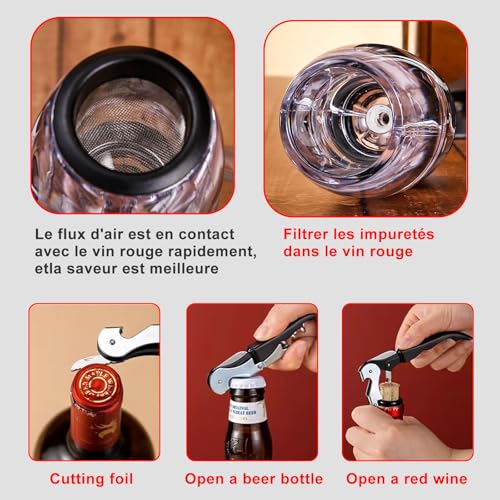 TOSUTO Decantador De Vino,Accesorios para Vino,Decantador De Vino con Soporte para Brazo,con Tapón De Vino Tinto,Cortador De Papel De Aluminio,Vertedor De Vino,Anillo Antifugas,Abridor De Botellas - imagen 3
