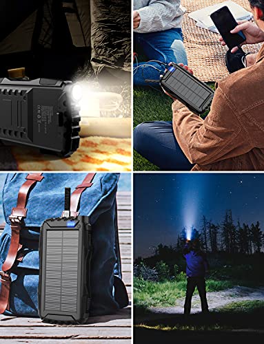 Solar Power Bank,Solar Charger,42800mAh Power Bank,Portable Charger,External Battery Pack 5V3.1A Qc 3.0 Fast Charging Built-in Super Bright Flashlight(Black) - Thumbnail 7