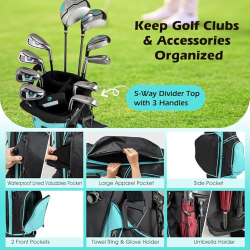 GYMAX Golf Clubs for Men Women, 12PCS Right Handed Complete Golf Set - 3 Woods (#1#3#5), 5 Irons (#5#6#7#8#9), Sand/Pitching Wedge, Putter, 3 Head Covers, Rain Hood & Stand Bag - Image 3
