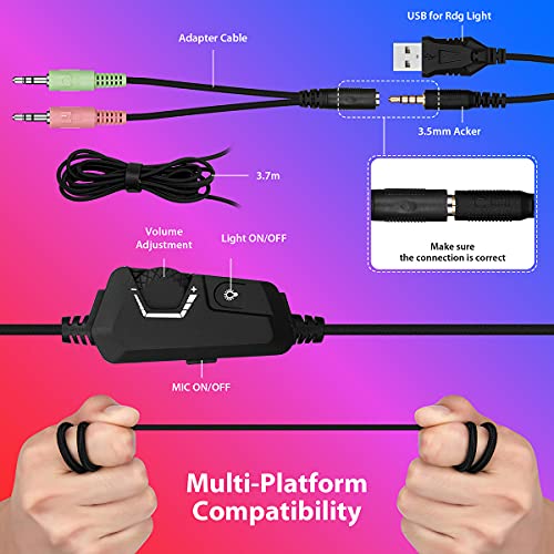 Gaming Headset For Pc With Mic Ps4/Ps5 Xbox One,Envel Over-Ear Headphones With Volume Control Rgb Led Light Cool Stereo,Noise Reduction For Laptops,Smartphone,Computer #TOP3