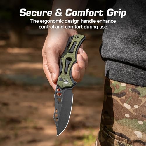 Image of CIVIVI Pocket Knife for Men, Biophase Flipper Tactical Folding Knife, 3.48 inch Nitro-V Blade Aluminum with G-10 Handle, Lightweight Skeletonized EDC Knife for Camping Hunting, C23083C-2 (OD Green)