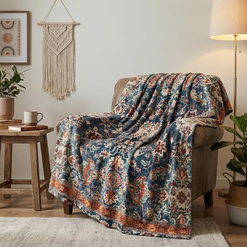 Horaldaily Boho Bohemia Style Blanket Throw, Vintage Country Rustic Farmhouse Soft Fuzzy Plush Faux Fur Cozy Blankets for Couch Sofa Bed Lounging, Ideal Gifts for Kids Adults Wife Self, 50x60