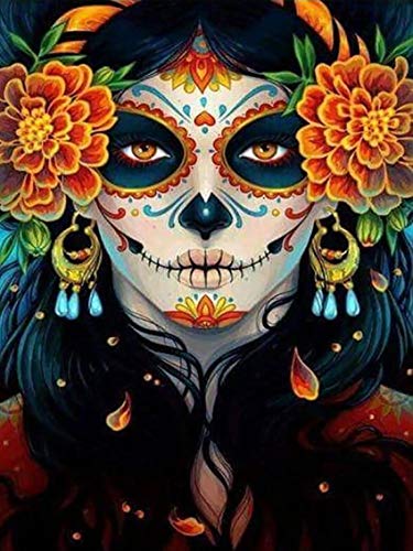DIY 5D Diamond Painting by Number Kits, Crystal Rhinestone Embroidery Paint with Diamonds, Full Drill Canvas Art Picture for Home Wall Decor, Skull Girl, 11.81x15.74inch