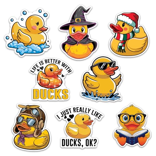 Image of Rubber Duck Sticker 8 Pcs (Large Size) Vinyl Stickers Laptop Waterproof Decal for Car Bumper Water Bottle Notebook Luggage Window Funny Party Birthday Decorations - Size 4 Inches