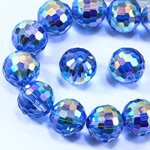 Dowarm 10MM Round Crystal Beads for Jewelry Making, Faceted Crystal Glass Beads for Crafts Bracelet Wind Chimes Suncatcher, #5003 Rondelle Spacer Beads, Loose Gemstones, 50PCS, Light Blue AB