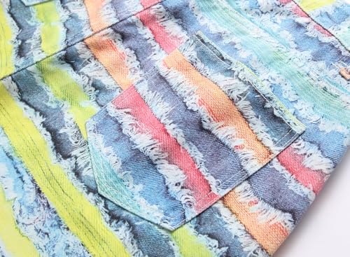 Men's Casual Summer High-Waisted Wide-Leg Multicoloured Watercolour Stripe Jeans Pants4