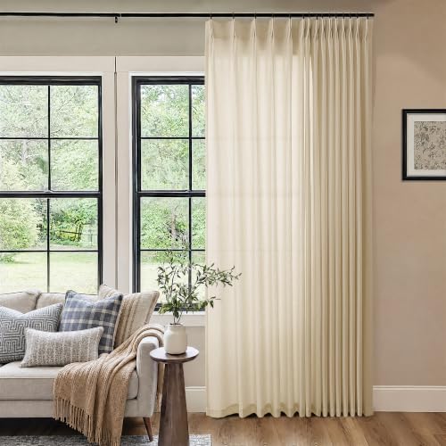 DUKIYO Sheer Curtains 84 Inches Long 100 Inch Wide Extra Wide Linen Pleated