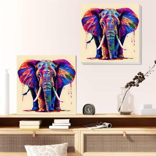 Tinnoon Kit Peinture Numero Enfant Adulte Désert des éléphants Kit de Peinture à l'huile sur Toile Bricolage 45x45cm, Peinture par Numéro avec Pinceaux Peinture de Dessin de Pigment Acrylique U-1998 – vue 5