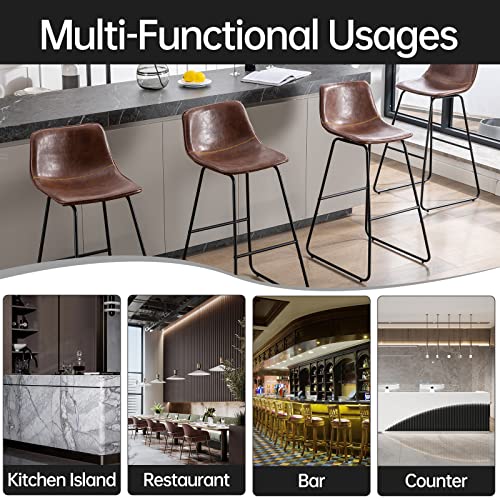 Urban Armless Bar Chairs, Modern Industrial Faux Leather Dining Chairs Set Of 2,Barstools With Backs Quilting Tall Stool For Kitchen Counter,Home And Restaurants Indoor Outdoor,30",Red Brown #TOP5