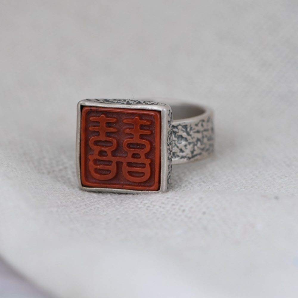 Ring Aus 925Er Sterlingsilber, Sterling Silber Ringe Frauen 925 Doppelte Freude Worte Verstellbare Ringe Hammermuster Massiver Ring Sterling Kleid Ringe Verlobungsring Geschenke Für Männer Frau Ew