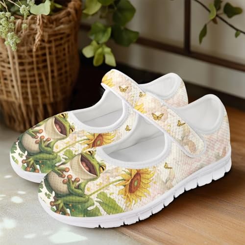Coloranimal Flats for Women Mey Jane Shoes Womens Shoes Dressy Casual Slip On Shoes Buckle Strap Walking Shoes Mesh Ballet Flats White Sole3