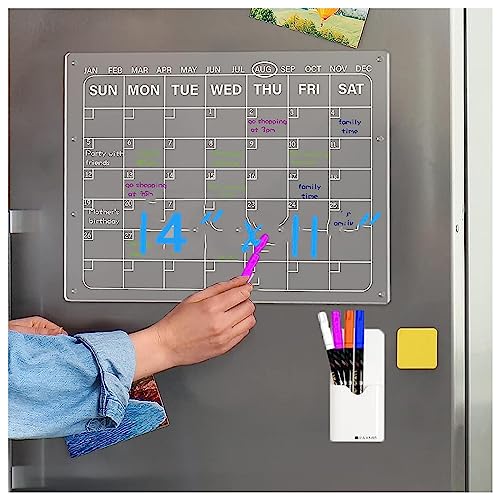 LAMPPE Calendário magnético transparente para geladeira, quadro de acrílico apagável a seco 35,5 x 3