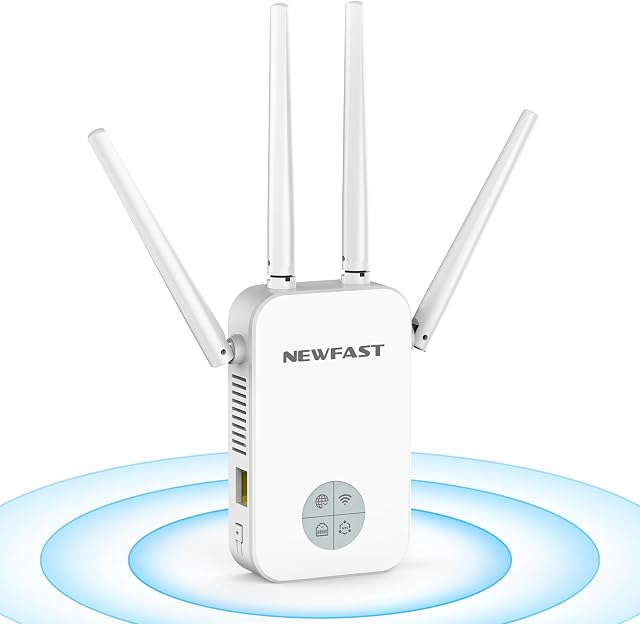 NEWFAST 1200Mbps WiFi Extender,Dual-Band WiFi Signal Booster with 4 High Gain External Antennas,Wireless Repeater for Home,WPS,MU-MIMO,Supports Repeater/Router/AP Mode,4K HD Video,Stable Signal