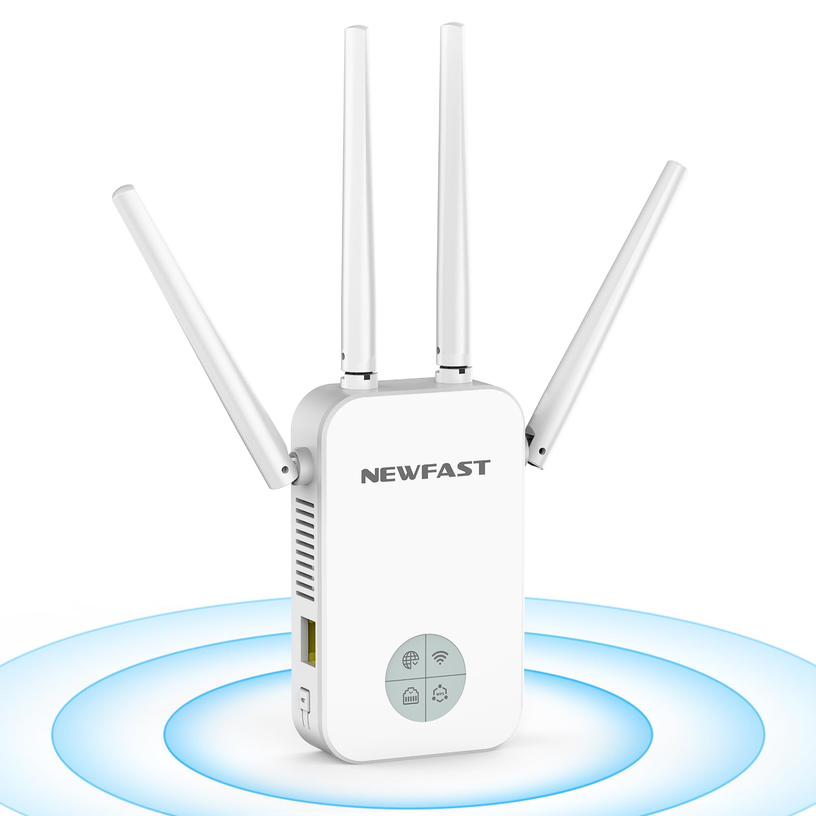 NEWFAST WLAN Repeater,1200Mbit/s WLAN Verstärker Dualband WiFi Extender mit 4 Schwenkbare Antenne,Ethernet Port,MU-MIMO,Unterstützung Repeater/Router/Ap Modus für Zuhause und Büro,EU Plug,Weiß