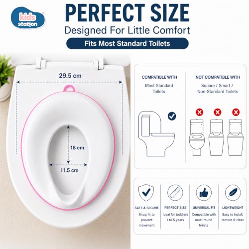 Image of Kids Station Baby Portable Baby Potty Training Toilet Seat Cover with Non-Slip Base, Splash Guard, and Storage Hook-Ideal for 1-5 Year Child, Fits Round & Oval Western Toilets, Toddler Travel-Friendly