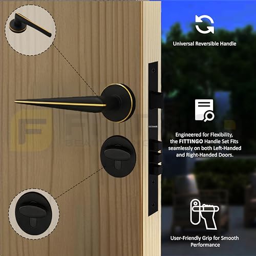 Image of Marsh Mortise Door Handle Lock Set /Premium Brass Door Handle with Lock /Heavy-Duty Main Door Handle with Key Lock for Home, Office & Hotel Doors - 3 Years Warranty (Black-Gold)