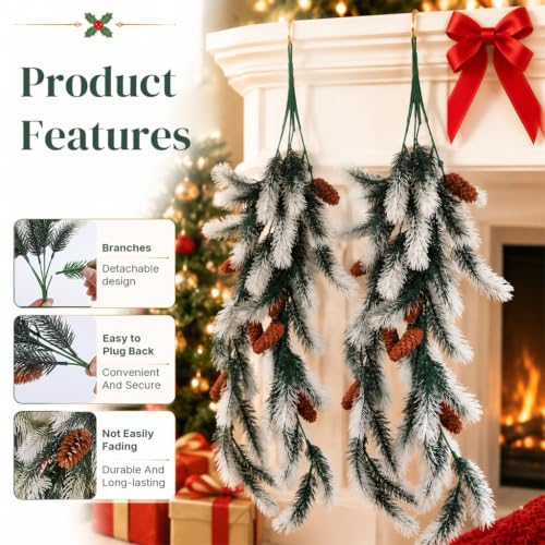 Image of HASTHIP 2Pcs Artificial Christmas Teardrop Swags with Pine Cones