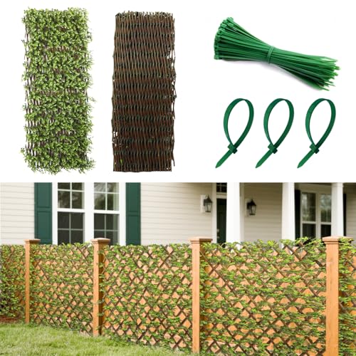 Patio Paradise 1PC Artificial Ivy Expandable Privacy Fence Screen Faux Greenery Wall Green Vines Leaf Hedge Outdoor Lattice Panels Covering for Apartment Balcony Deck Porch Backyard, Single-Side