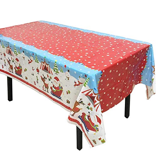 Get Special Price Christmas Tablecloth Plastic - Disposable Christmas Table Cloth for Christmas Party Table Decorations - Santa Claus Table Cover with Snowflake - Rectangle, 48 x 72Inch