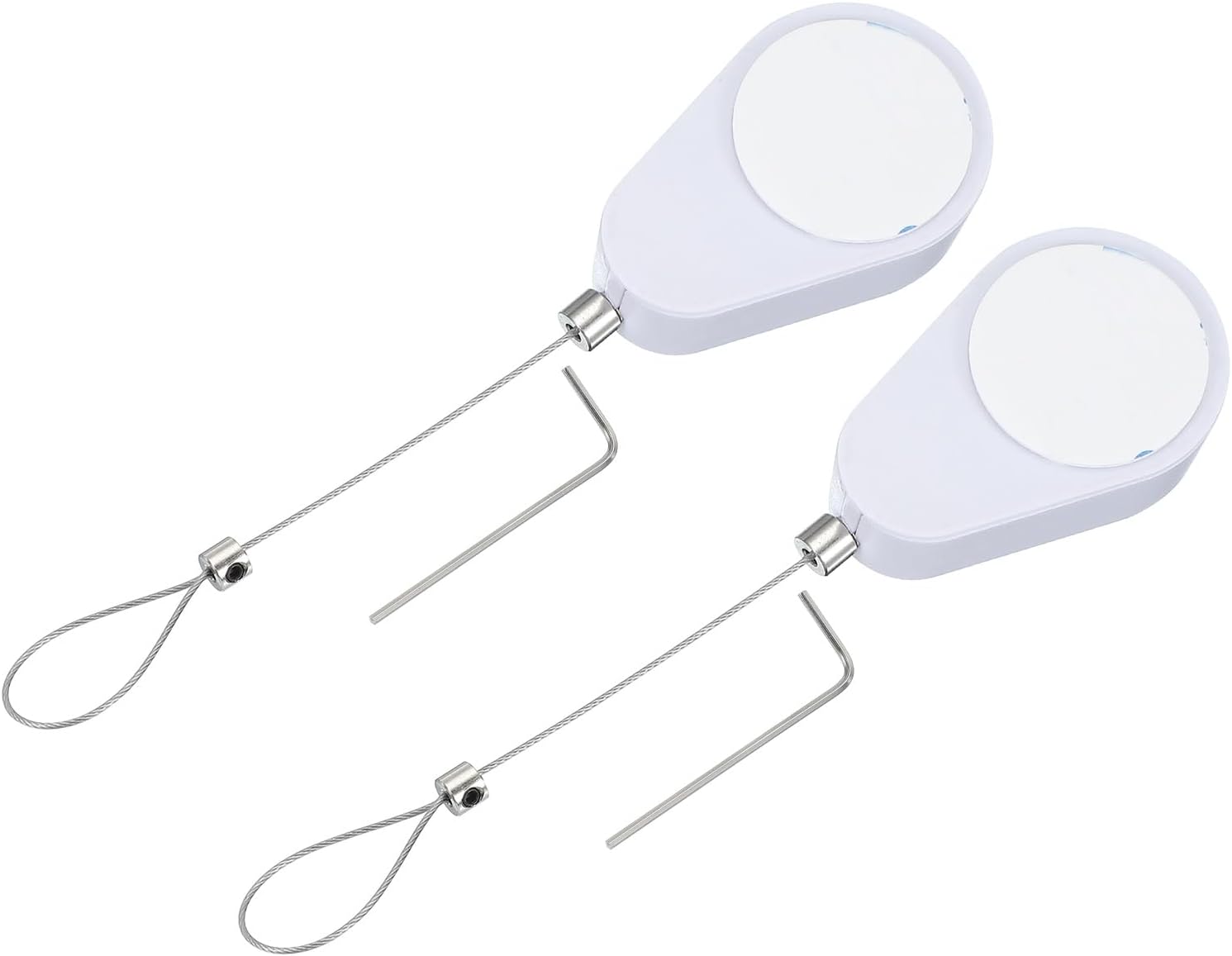 PATIKIL 3.3 Ft Retractable Remote Control Tether, 2 Pcs Oval Security Cable Lanyard Lock with Double Sided Adhesive for TV Remote Control Gaming Controller, White(Lock Buckles)
