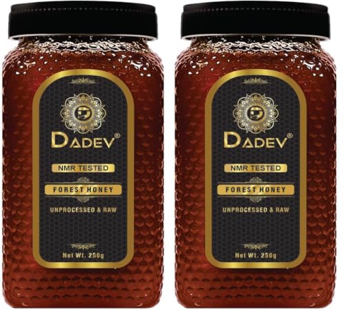 Image of DADEV HONEY Raw Organic Honey 250g | NMR Tested | 100% Pure Raw and Natural Honey | No Added Sugar | Unprocessed Forest Organic Honey-250gm GLASS JAR (Pack of 2)