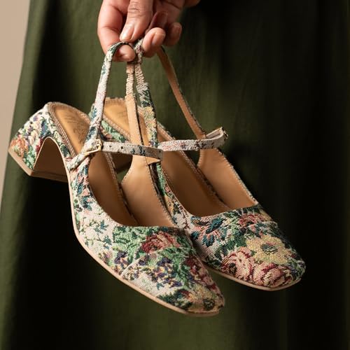 Image of Theater Women Twiggy Mary Jane Block Heel Sandals with Square Toe and Adjustable Buckle Slingback | Cushioned Comfort for Office & Formal Wear