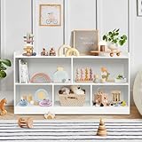 PTINFLUCE Montessori Shelf, Wooden Toy Storage Organizer for Books Toys, 2 Shelf Bookcase, 5-Section Storage Cabinet, Toddler Book Shelf for Kids Rooms, Playroom, Nursery, Kindergarten