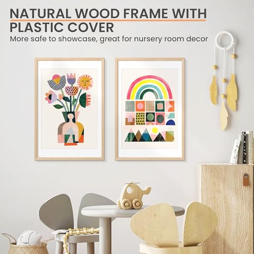 Image of upsimples 16x24 Picture Frame Solid Wooden, Nursery Decor, 1Pack Natural | 100% Solid Wood, Fit 14x20 with Mat and 16 x 24 Poster, Wall Decor or Tabletop Display, Safe For Nursery Kids Room
