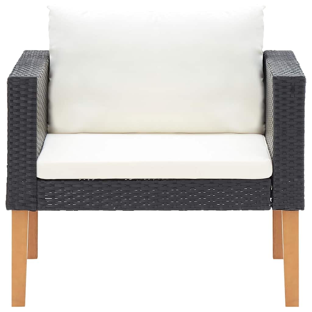 Divano da Giardino Singolo con Cuscini in Polyrattan Nero, Poltrona Relax in Rattan PE con Telaio Acciaio Verniciato a Polvere, Lounge Esterno con Seduta Profonda Imbottita, Balcone e Giardino