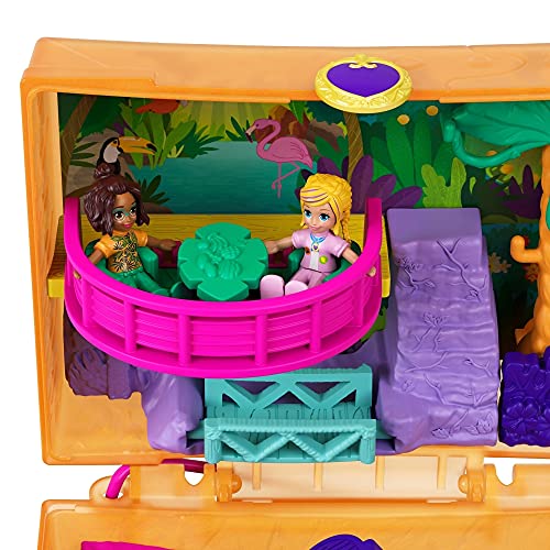 Polly Pocket GKJ53 - Saftspaß-Safari Schatulle mit lustigen Überraschungen, den kleinen Puppen Polly und Shani, 2 Faultier-Figuren und Stickerbogen; Spielzeug für Kinder ab 4 Jahren – Bild 4