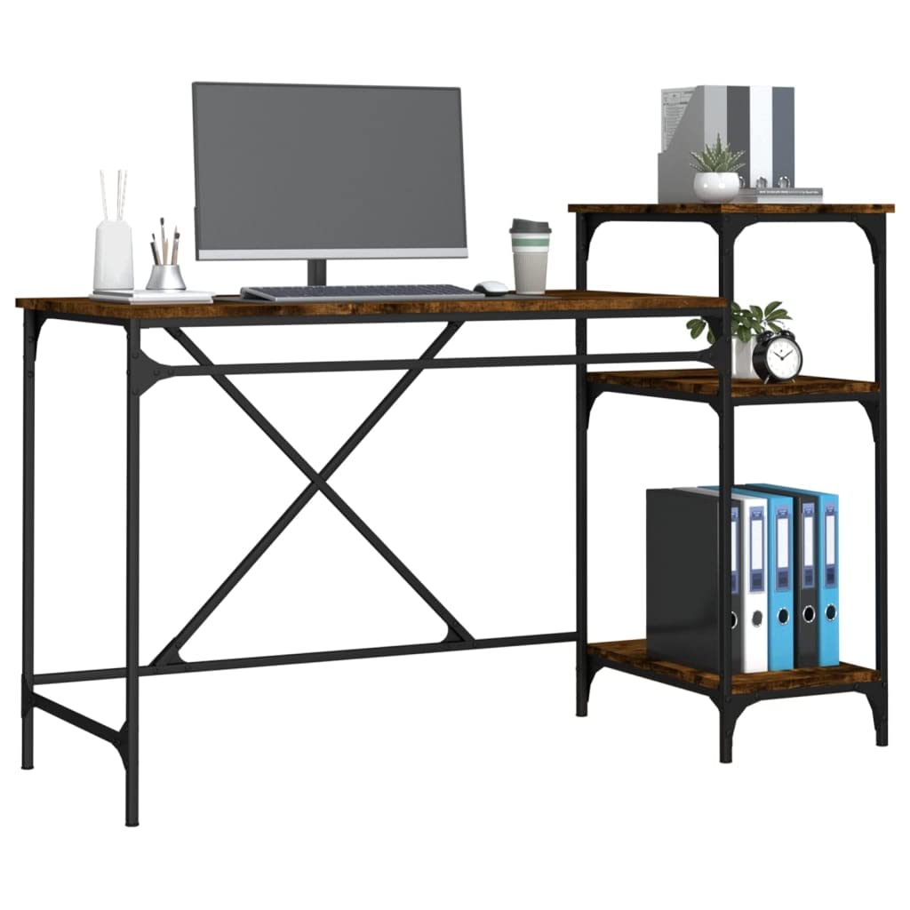 Escritorio de 135 x 50 x 90 cm de estilo industrial de madera con marco de hierro, 3 estantes para un amplio espacio de almacenamiento, gran superficie de trabajo y soporte de pared