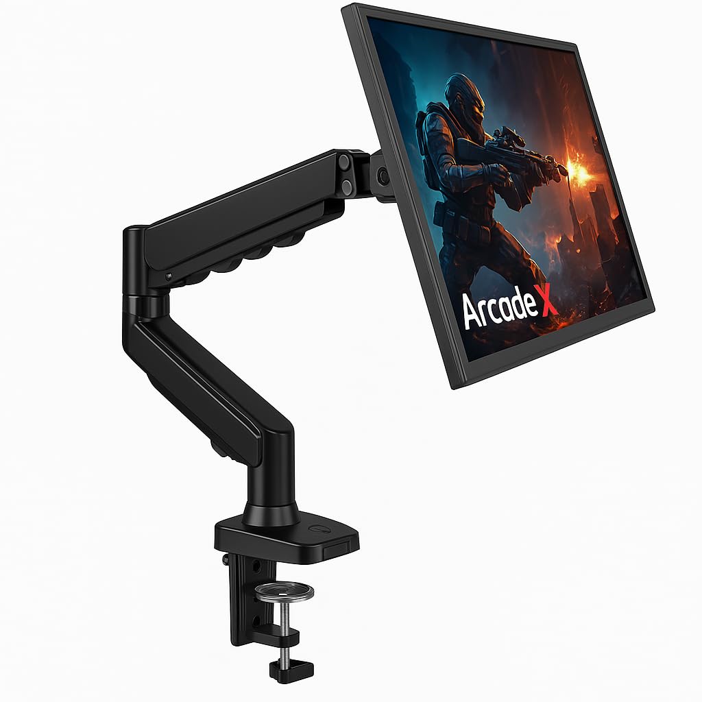 ArcadeX Single Monitor Mount 13 to 32 Inch Gas Monitor Arm Adjustable Stand Vesa Mount with Clamp and