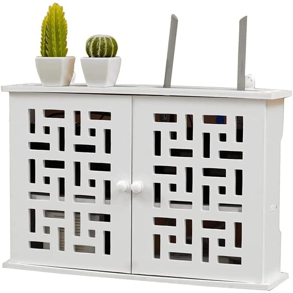 ❀❀❀Wifi-Router-Regal,Desktop-Deko-Box, Aufbewahrungsbox for WLAN-Router – Regal, weißes WLAN-Router-Aufbewahrungsregal, TV-Wand, 2-lagiges Aufbewahrungsregal, Wand, Multimedia-Dekoration, Shelter Box