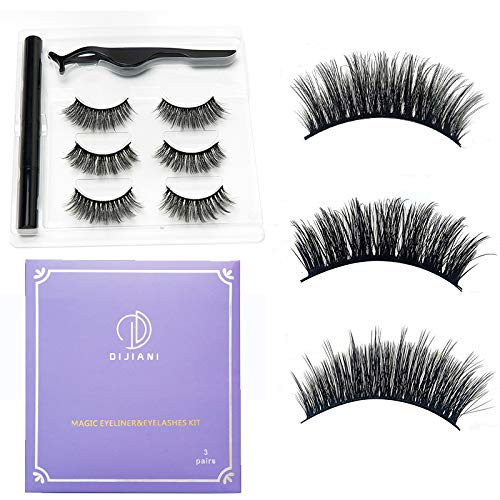 (NO NEED GLUE OR MAGNET) Magnetic Eyeliner Lashes Magic Self-adhesive 3D Mink Eyelashes Kit Natural Dramatic Look False Eyelash With Eye Liner Tweezer Reusable Waterproof (DJN03)
