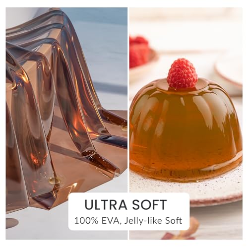 Image of AmazerBath Premium EVA Shower Curtain Amber, Luxury Clear Brown Jelly-Like Soft Waterproof Shower Curtain with 3 Weighted Stones and 12 Grommets, Recyclable Packaging