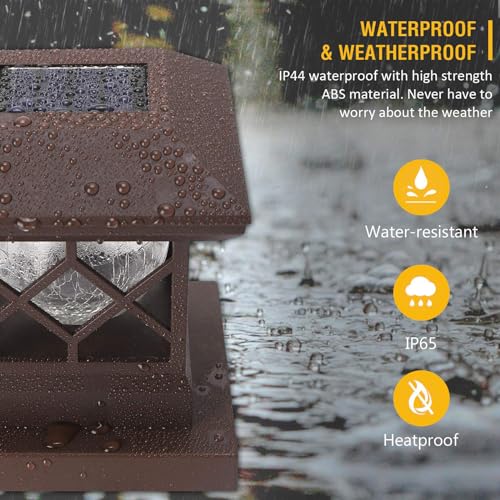 Image of TWINSLUXES LED Solar Fence Post Cap Lights for 3.5x3.5 /4x4 /5x5 Deck Posts, Outdoor Wood or Vinyl, Warm Light (Brown)