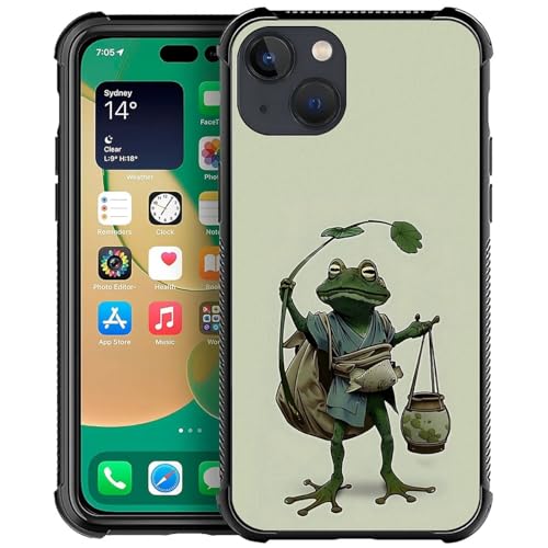NONMY Phone Case Compatible with iPhone 14- Wireless Charging Compatible,SS Frog Lotus Leaf Fish TPU Bumper and Hard PC Pattern Back Case
