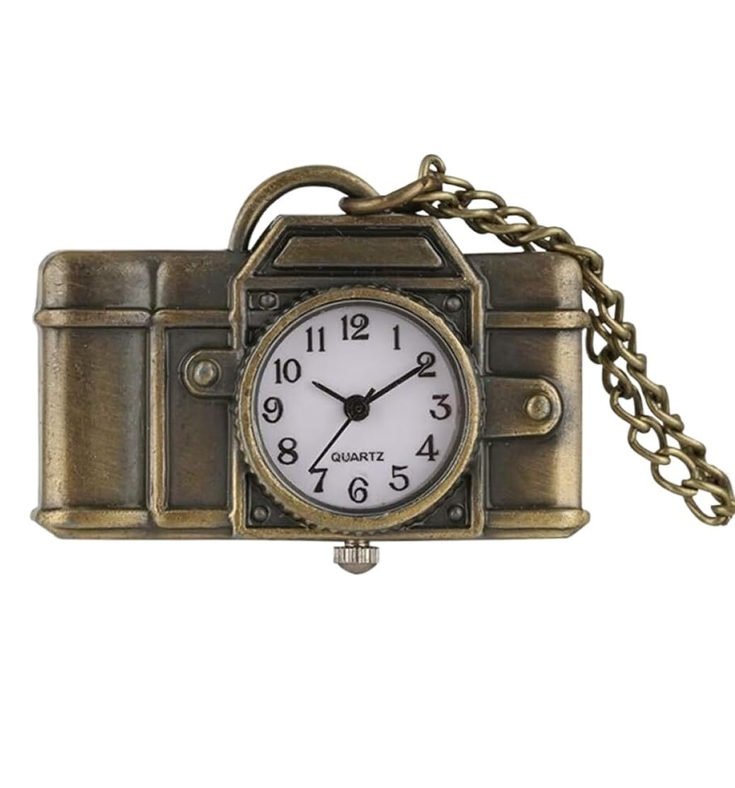 Reloj de Bolsillo Unisex Reloj De Bolsillo Cuarzo con Forma Cámara Única, Collar Colgante Moda Bronce Vintage, Relojes Clásico Fiestas