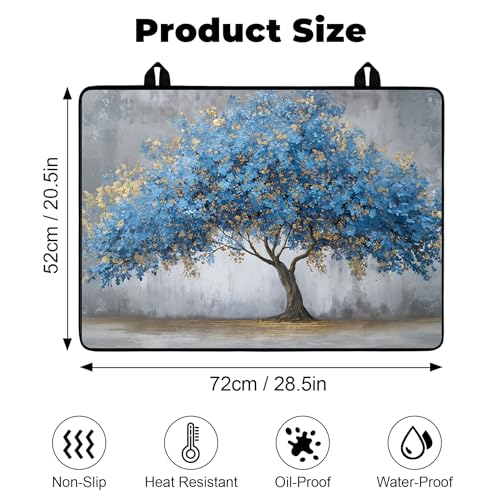 Image of Heat-Resistant Glass Stove Top Cover with Anti-Slip Rubber Coating - 28.5x20.5 Inch Electric Stove Protector, Scratch-Resistant, Expands Counter Space (Blue Tree, 28.5 inchL x 20.5 inchW)