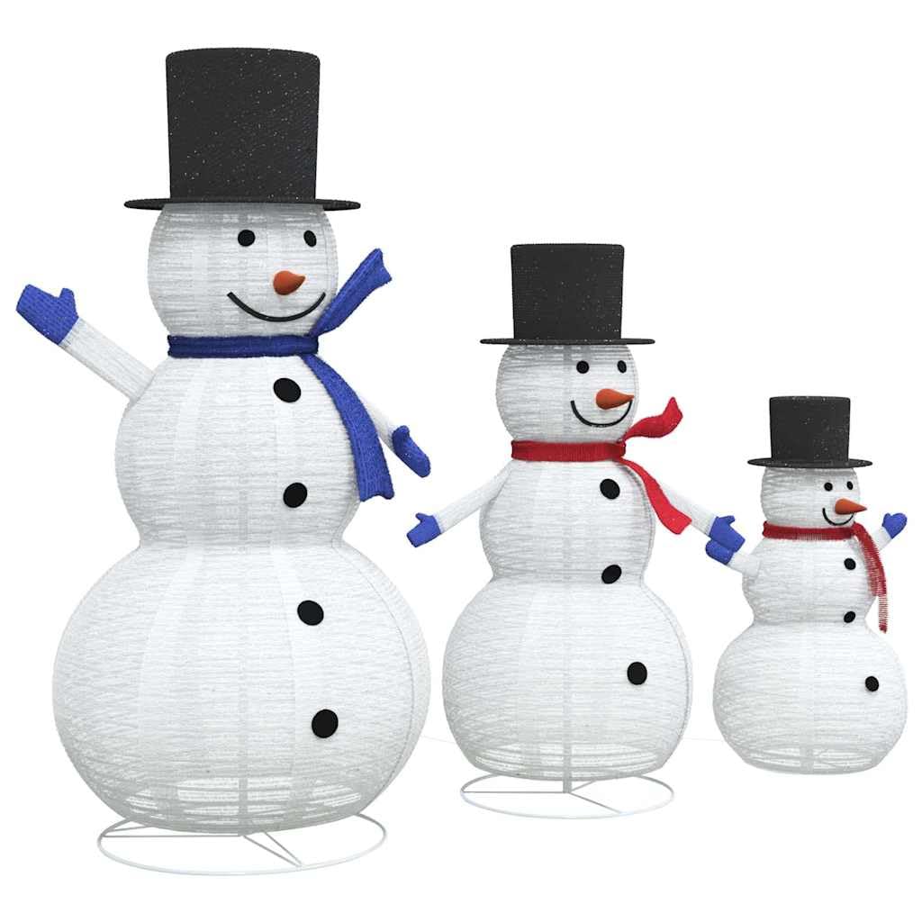Weihnachts-Schneemann Familie 3 pcs Warmes Weiß Stoff, 270 LED Lichter, USB betrieben, Innen Außen Dekoration, Verschiedene Größen für Festliche Weihnachtsdeko Wohnzimmer Terrasse