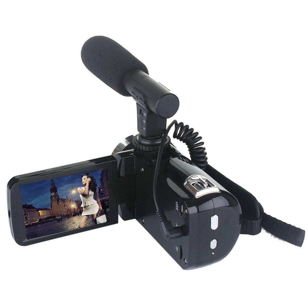 Dpofirs Video Camera Camcorder, 3.0 Inch LCD Video Camera Camcorder, Anti Shake Full HD Vlogging Camera with External Microphone (Black)