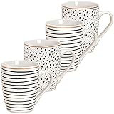 matches21 Tassen Kaffeebecher Kaffeetassen Punkte & Streifen Dekor schwarz weiß gold Porzellan 4er Set sort 10 cm 340 ml
