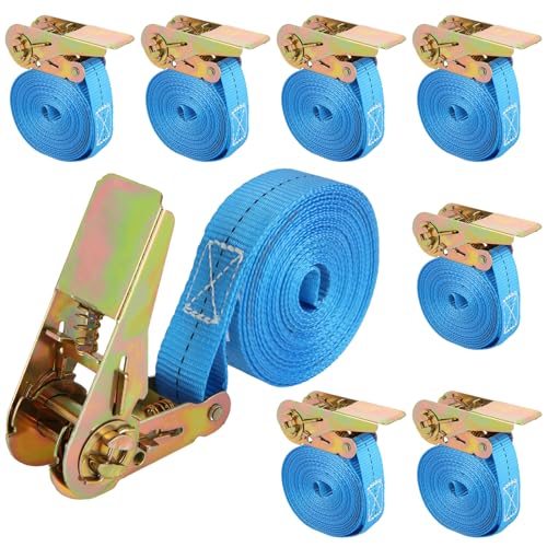 ZOFUN 8 Pcs Heavy Duty Ratchet Straps, 6M x 25 mm Ratchet Tie Down Straps, Buckle Tensioning Straps No Hook, Adjustable Ratchet Straps for Trucks, Motorbikes, Securing